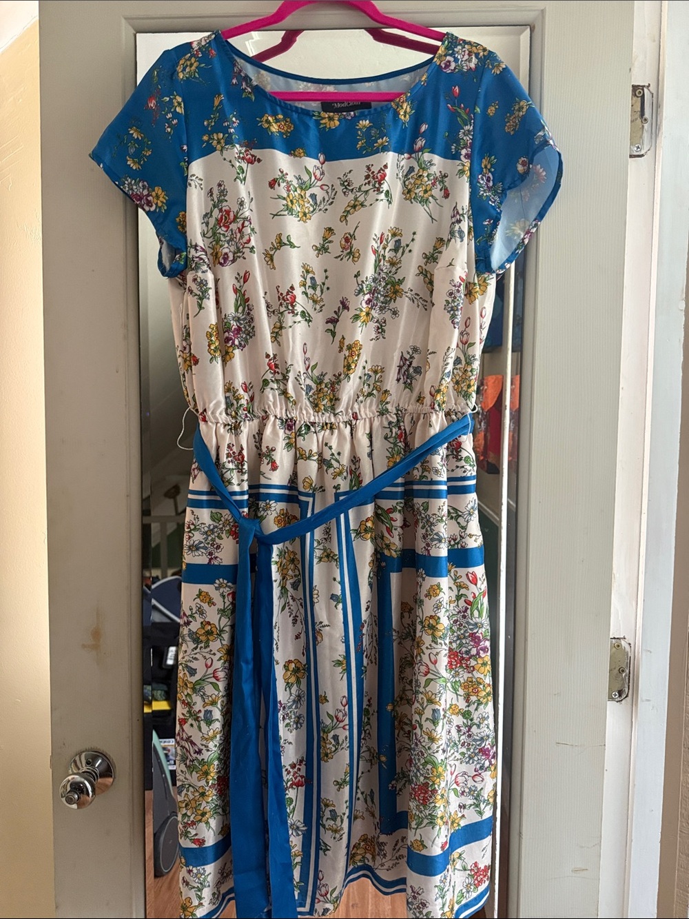 Modcloth Blue and White Floral Fit-and-Flare Mini Dress